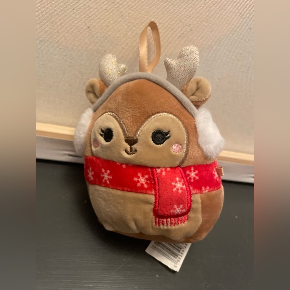 Squishmallow Chipmunk Brown and Cream Plush Winter Christmas ornament